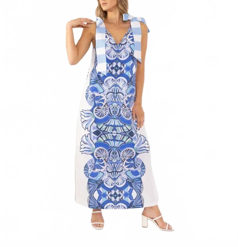 NEW HOUSE OF MBR beaufort long midi dress in blue lapis